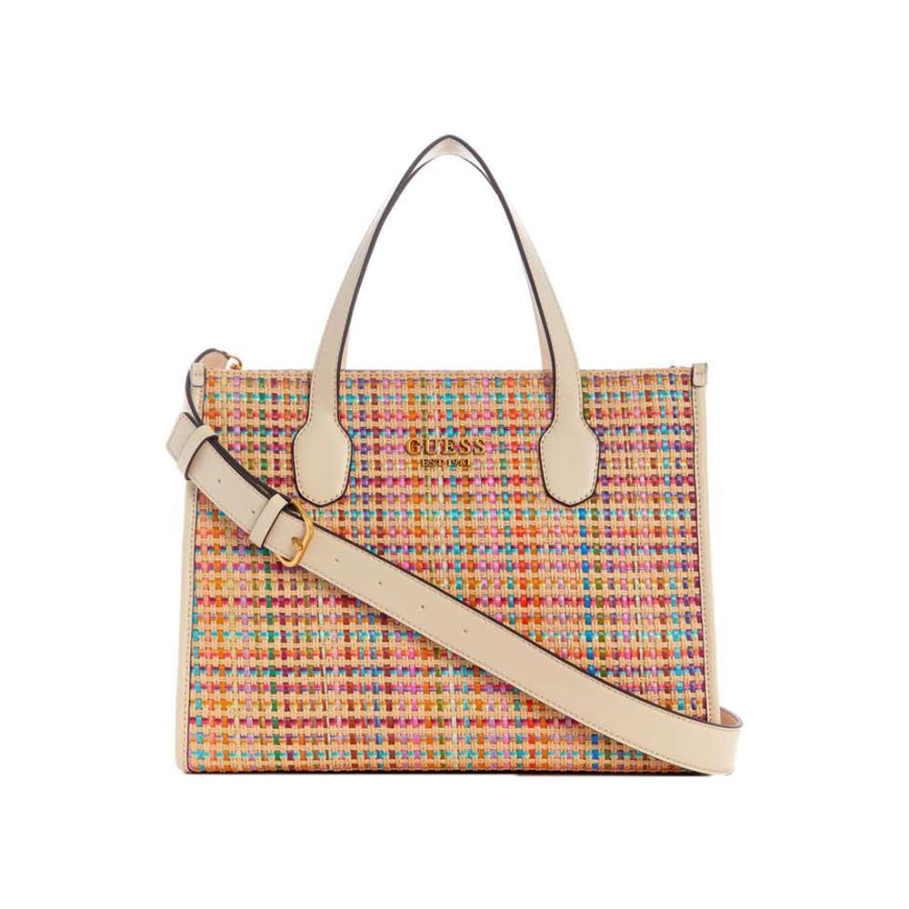 GUESS Silvana-Bolsa de Transporte con 2 Compartimentos, Asas Superiores para Mujer, Logotipo Azul Hielo, Talla única