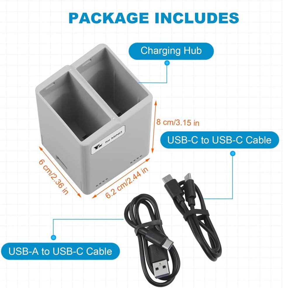 Mini 3 Pro Two-Way Charging Hub, QC 3.0 USB Fast Charger for D JI Mavic Mini 3 Pro