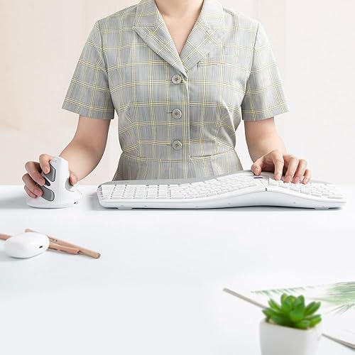 Miniatura 9 de DeLUX Ratón inalámbrico ergonómico recargable silencioso, 1600 DPI, reduce el dolor de mano y muñeca, mouse vertical con receptor USB y BT 5.0, 6