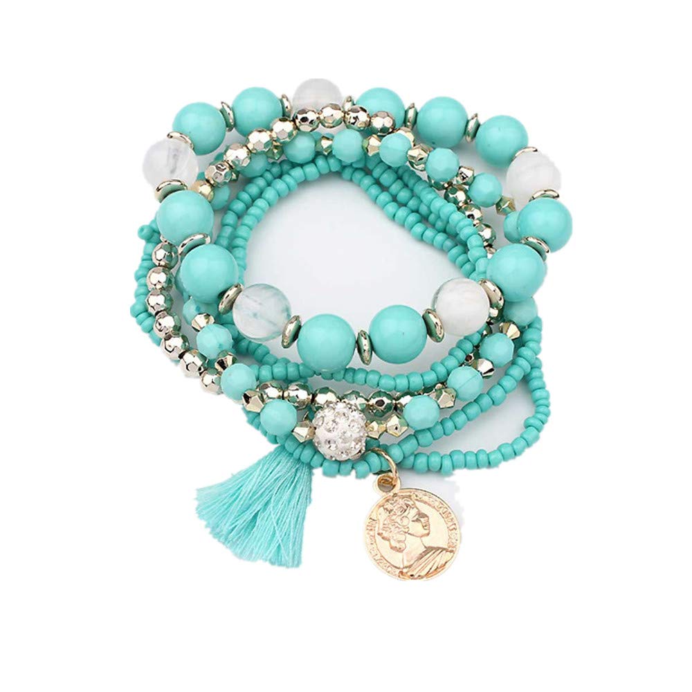 Fxbar Elegant Tassel Pendant Bracelets Multi-Layer Personalized Stackable Beaded Bracelets Popular Meditation Prayer Beads