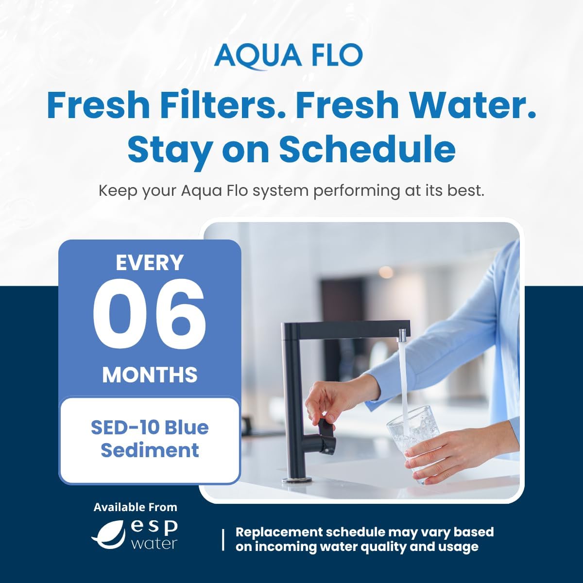 Aqua Flo SED-10 Blue Sediment Filter Cartridge, 5 Micron, Quick-Change Twist-Lock, 1 gpm Flow, 900 Gallon Capacity, Stage 1 for 475 Q-Series and 475 BP Systems, 65010086