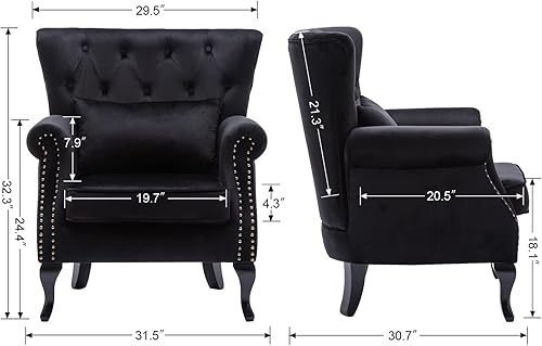 Miniatura 3 de chairus Silla de Acento Moderna de Mediados de Siglo Cómoda Silla Individual de Sofá Capitoneada Sillón con Respaldo Alado con Almohada para Club,