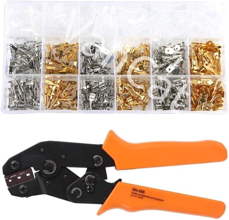 540pcs 2.8/4.8/6.3 Male Female Spade Crimp Wire Connectors Splice Wiring Insulating Sleeve Terminals SN-48B Crimping Tool Set - (Color: SN-48B 540PCS)