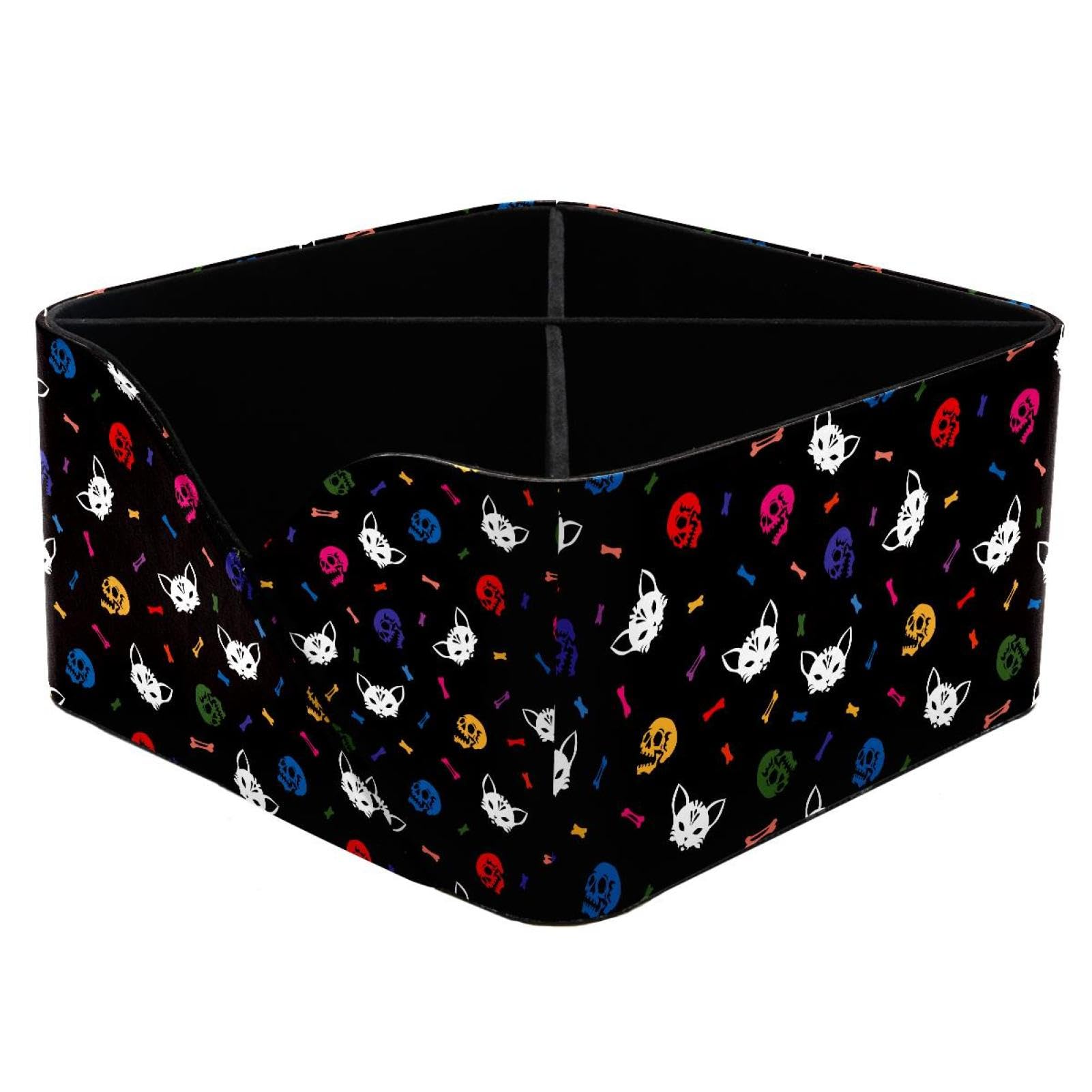 KengjuTesu Human Skulls Bones and Cat Desktop Organizer Pen Holder, Rectangular Pencil Cup for Office, Study and Makeup Stations