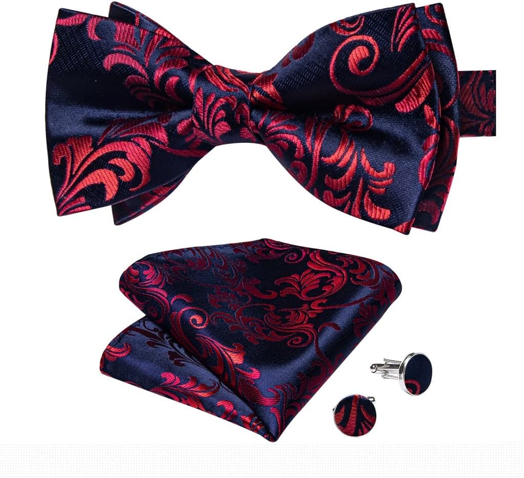 Fashion Floral Bow for Men Pre-tied Adjustable Cravat Cufflinks Brooch Pin Man Tie Knot
