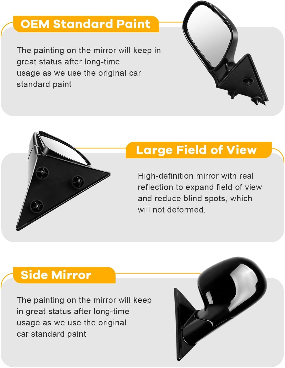 Driver Side Mirror Assembly Fits for 1994-1998 For Chevy Blazer S10 For GMC Jimmy S-15 Sonoma For Isuzu Hombre Olds Bravada Manual Fold,Non-heated Manual Smooth Black