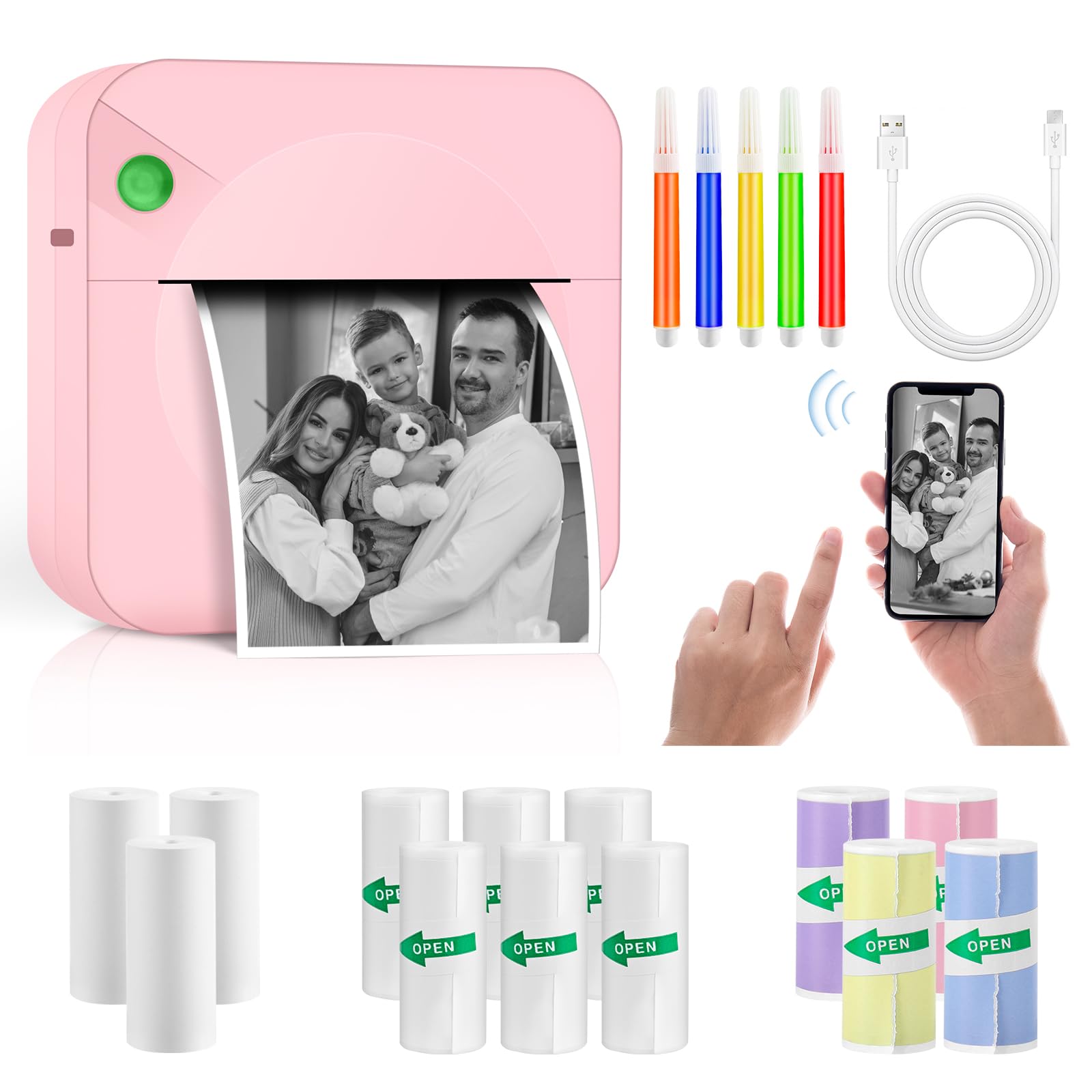Stampante Termica Portatile Bluetooth - Mini Stampante Per Etichette, Foto E Appunti, Ricarica USB