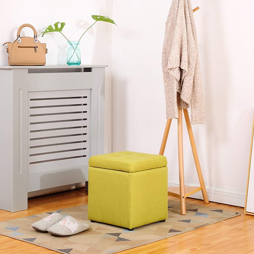 Comfortable Footrest Linen Upholstered Storage Bench Footrest Stool,Cube Organizer Box Footstool Wood Feet Puff Seat-White 30X30X35Cm(12X12X14Inch)