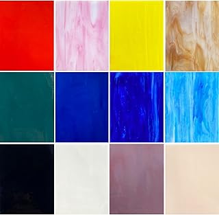 ILLUCKAI 12 Sheets COE 96 Fused Glass Supplies Mixed Colors, 4 x 6 inch Fusible Stained Glass Sheets, Glass Fusing Supplies for Fused Glass Crafts Stained Glass Projects and Mosaic Making