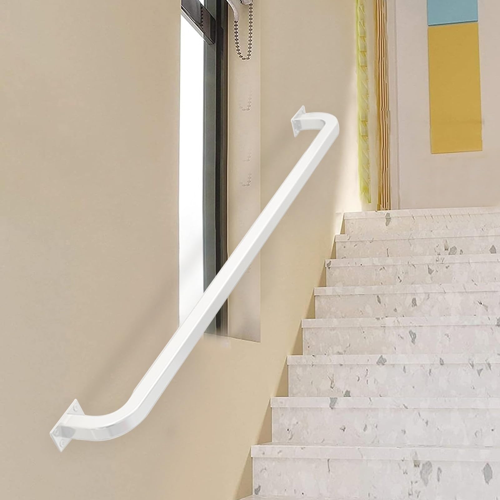 Rampe d'escalier extérieure en fer forgé blanc 4m avec support mural