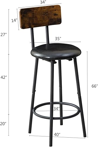 Miniatura 7 de Juego de mesa y sillas de bar para 4, 5 piezas de madera industrial para cocina, mesa de comedor de altura con 4 sillas tapizadas de poliuretano con