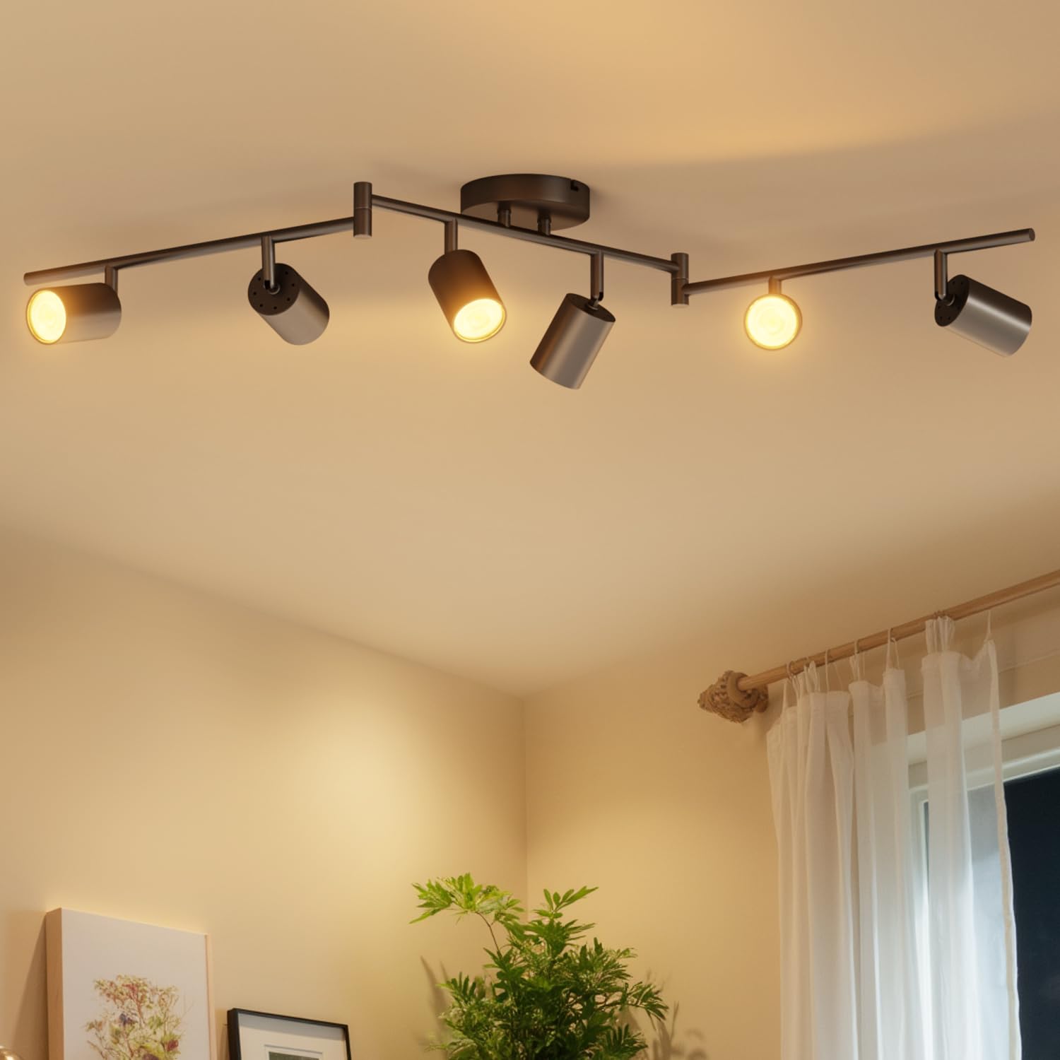 Lvwit Gu10-6 Black Black Kitchen Lights Ceiling,Light Fittings Ceilings,6 Way Ceiling Spotlight Fitting,Gu10 Base Spot Lights,Ceiling Lights For Kitchen Lounge Bedroom Dining Room(Bulb Not Included)