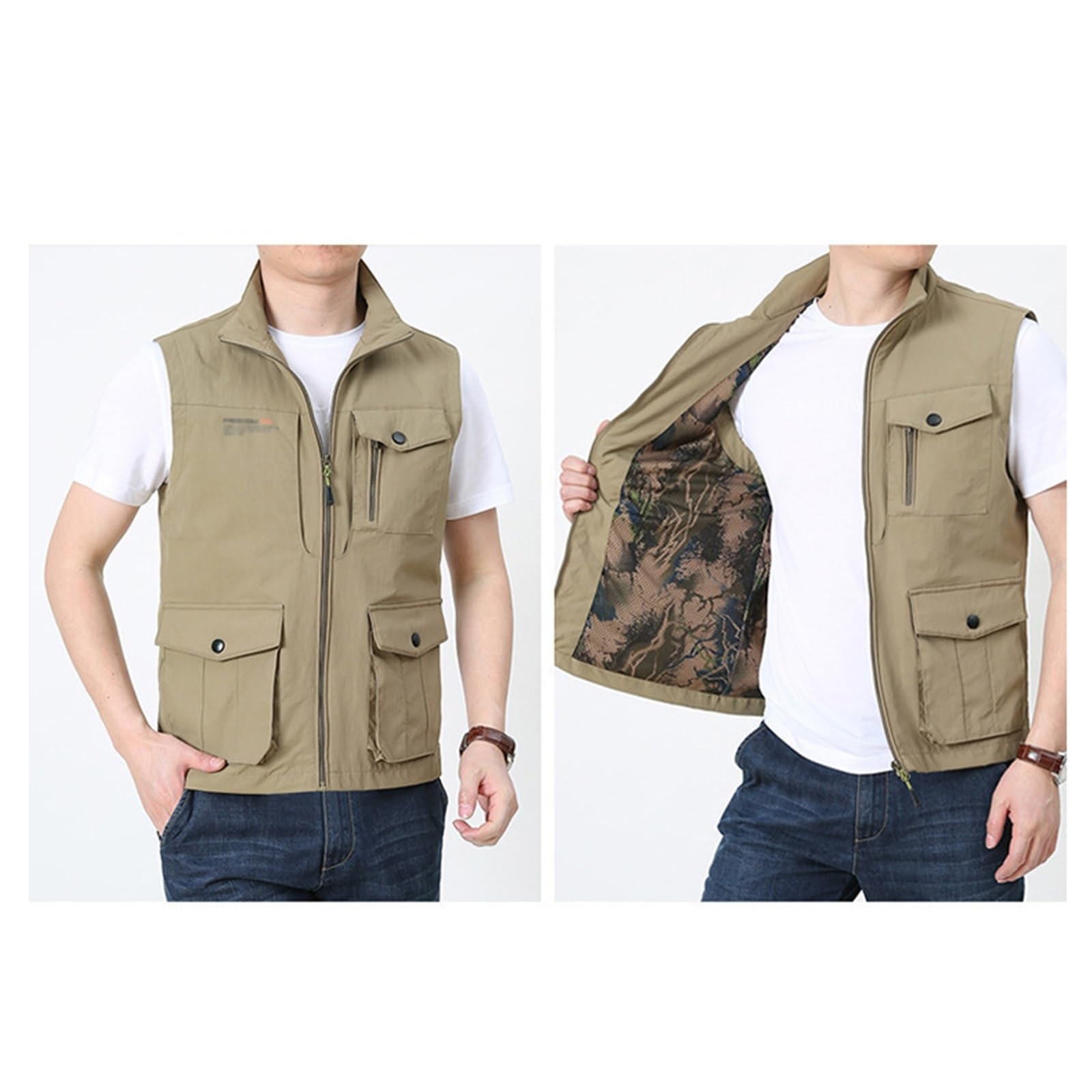 CLSQLXYJZC Gilet Pesca Estivo Esterni, Gilet Da Pesca Senza Maniche Traspirante Multitasche Da Uomo Per Il Tempo Libero Per Attività All'aperto Safari, Giacca Lavoro Antivento Impermeabile
