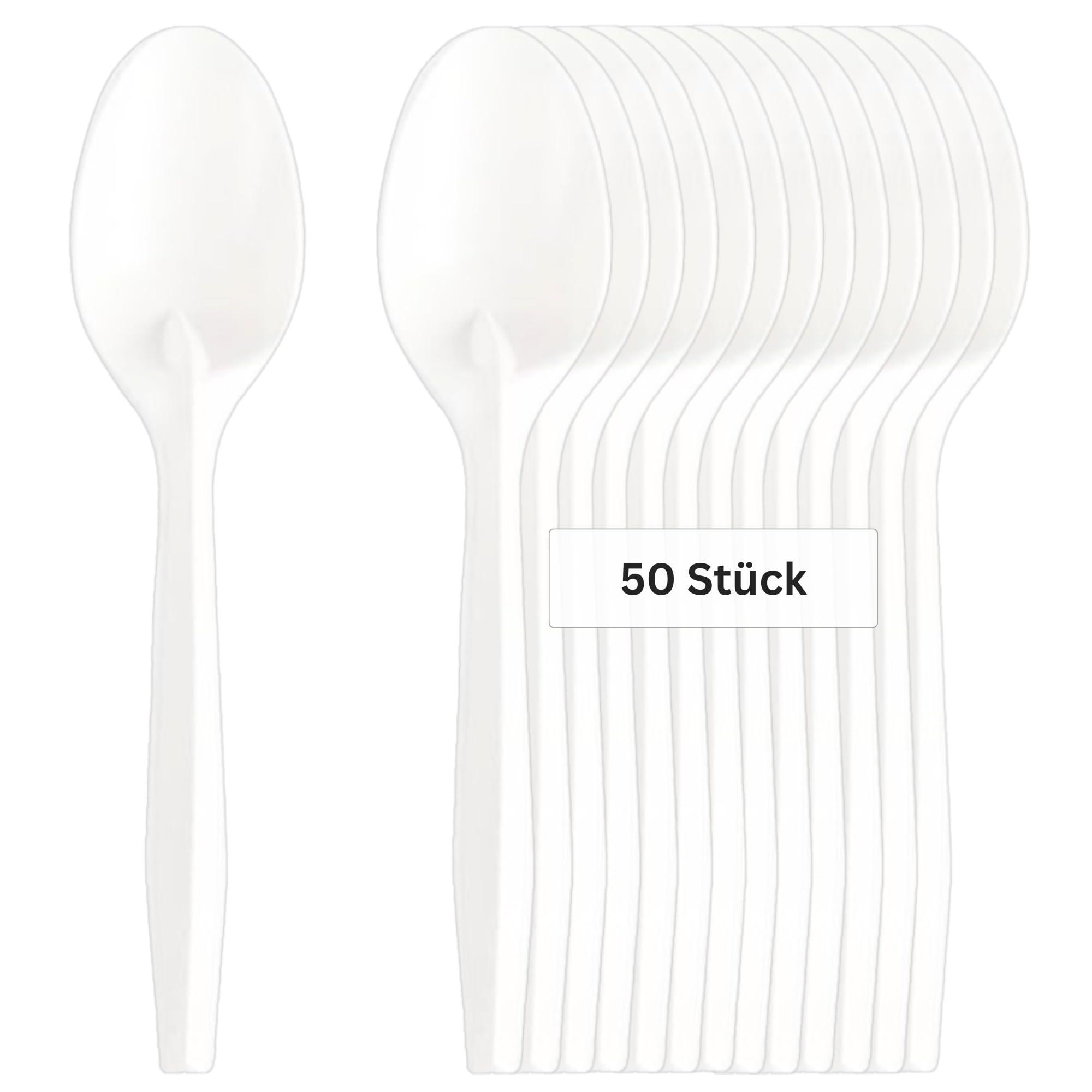 Mehrweglöffel aus Maisstärke - Nachhaltiges Besteck ohne Plastik - Stabiles hochwertiges Geschirr für Partys, Grill und Camping - 17cm (50)
