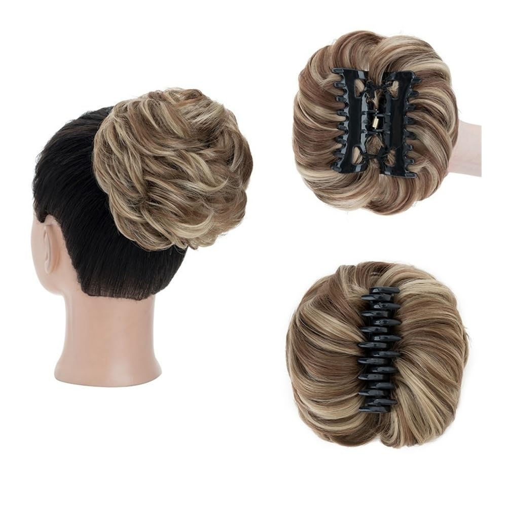 Uso diario en fiestas Moño despeinado con pinza for el pelo, extensiones de cabello ondulado y rizado, pieza sintético(Light Brown mix Natural Blonde)