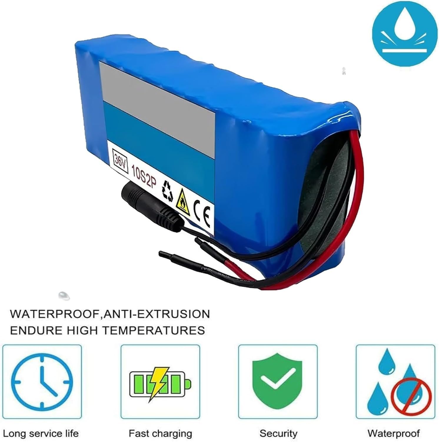 Batteria per Bici Elettrica 36V 10Ah, Pacco Batteria agli Ioni di Litio Ricaricabile e Impermeabile, Compatibile con Moto, Scooter e Go-Kart, Caricabatterie Incluso Bullet+SM