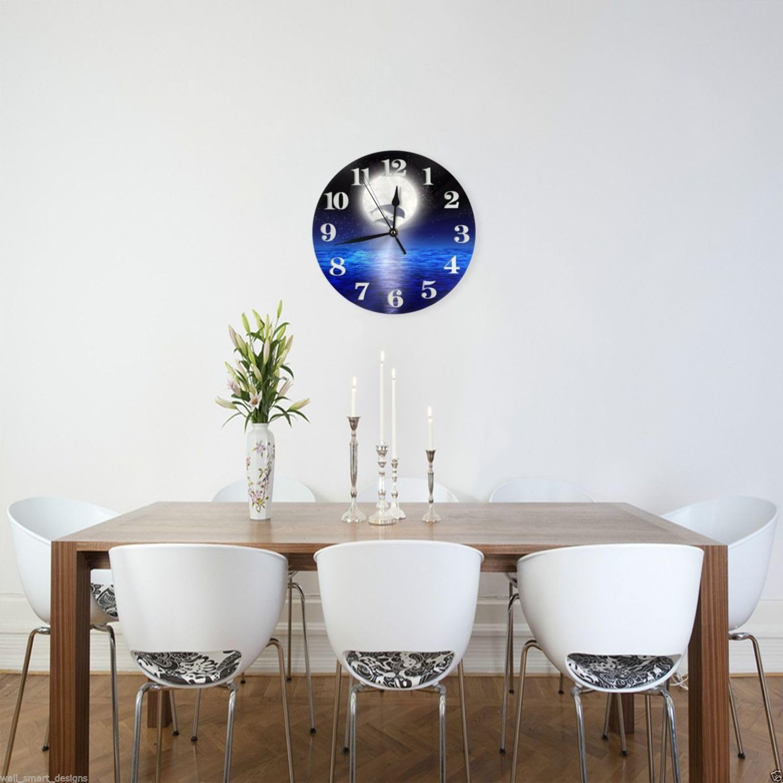 Amazon.co.jp: Asamike 掛け時計 イルカ 夜の海風景 月 おしゃれ