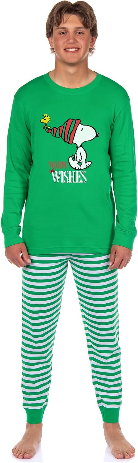 INTIMO Peanuts Snoopy Christmas Holiday Warm Wishes Tight Fit Cotton Matching Family Pajama Set