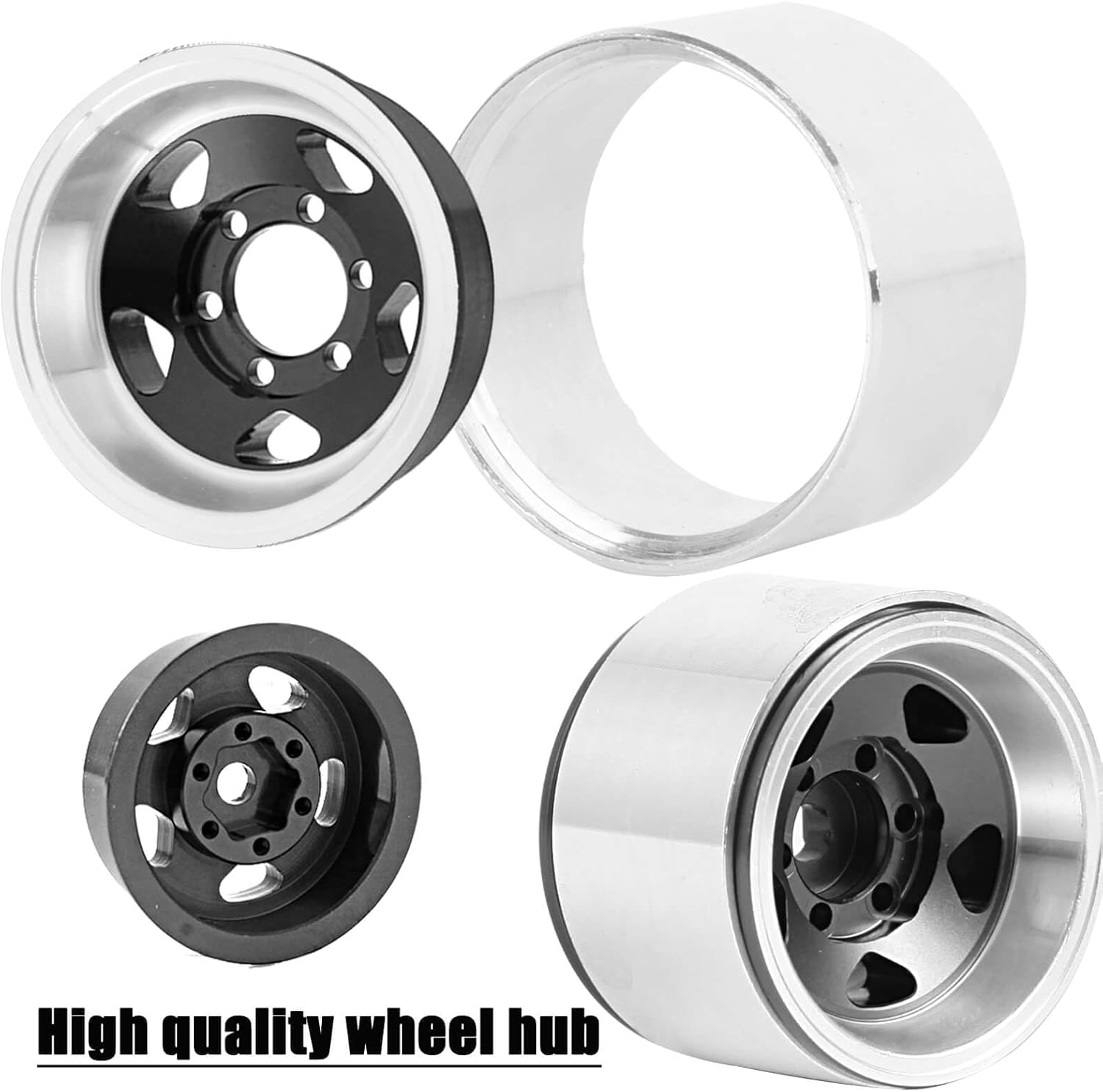RC for 1/18 1/24 TRX4M,SCX24,FCX24 RC Crawler, 1.0 RC Wheels and RC Tires,Aluminum 1.0‘’ Beadlock RC Truck Tires,RC Wheels Silver