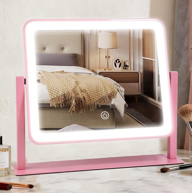 Espelho de mesa para maquiagem YEKKOPT com iluminação LED, rosa, 30,48 cm x 35,56 cm