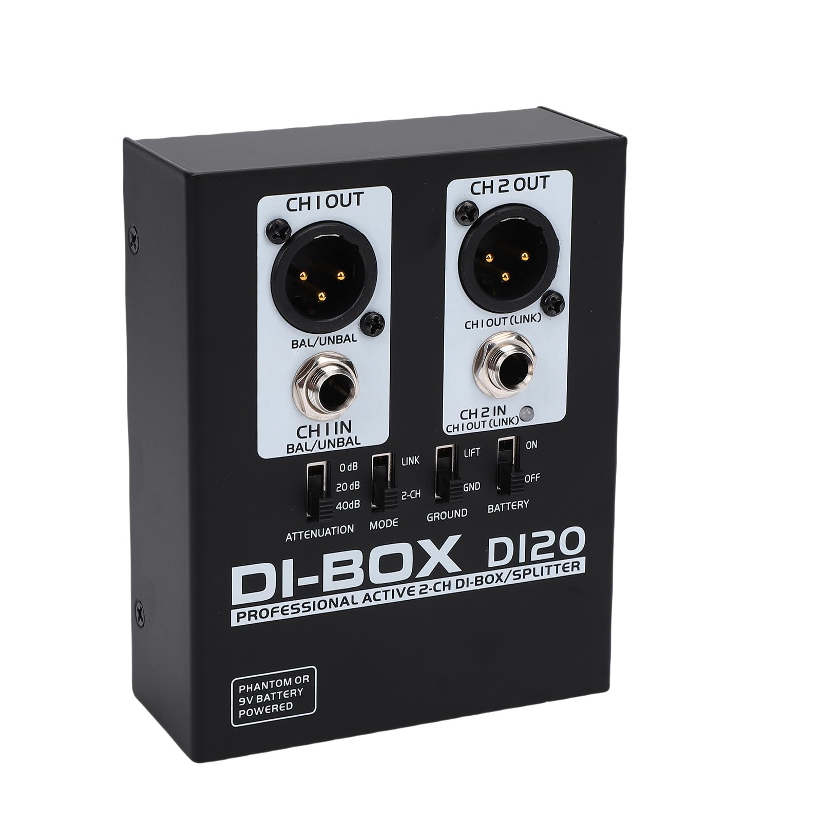 Caja DI Activa de 2 Canales, Caja de Audio Profesional de Inyección Directa Adaptador TRS a XLR con Aislador de Señal con Caja Metálica Soporta hasta 3000W para Equipos