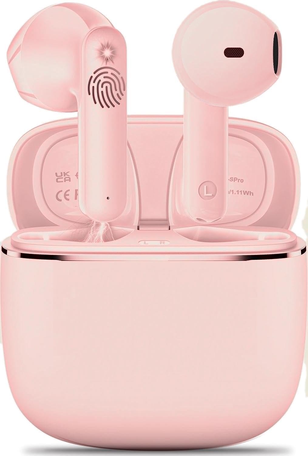 Wireless Earbuds, Bluetooth 5.4 Earbuds Stereo Bass, Bluetooth Headphones in Ear Noise Cancelling Mic, Earphones IPx7 Waterproof Sports (Pink)