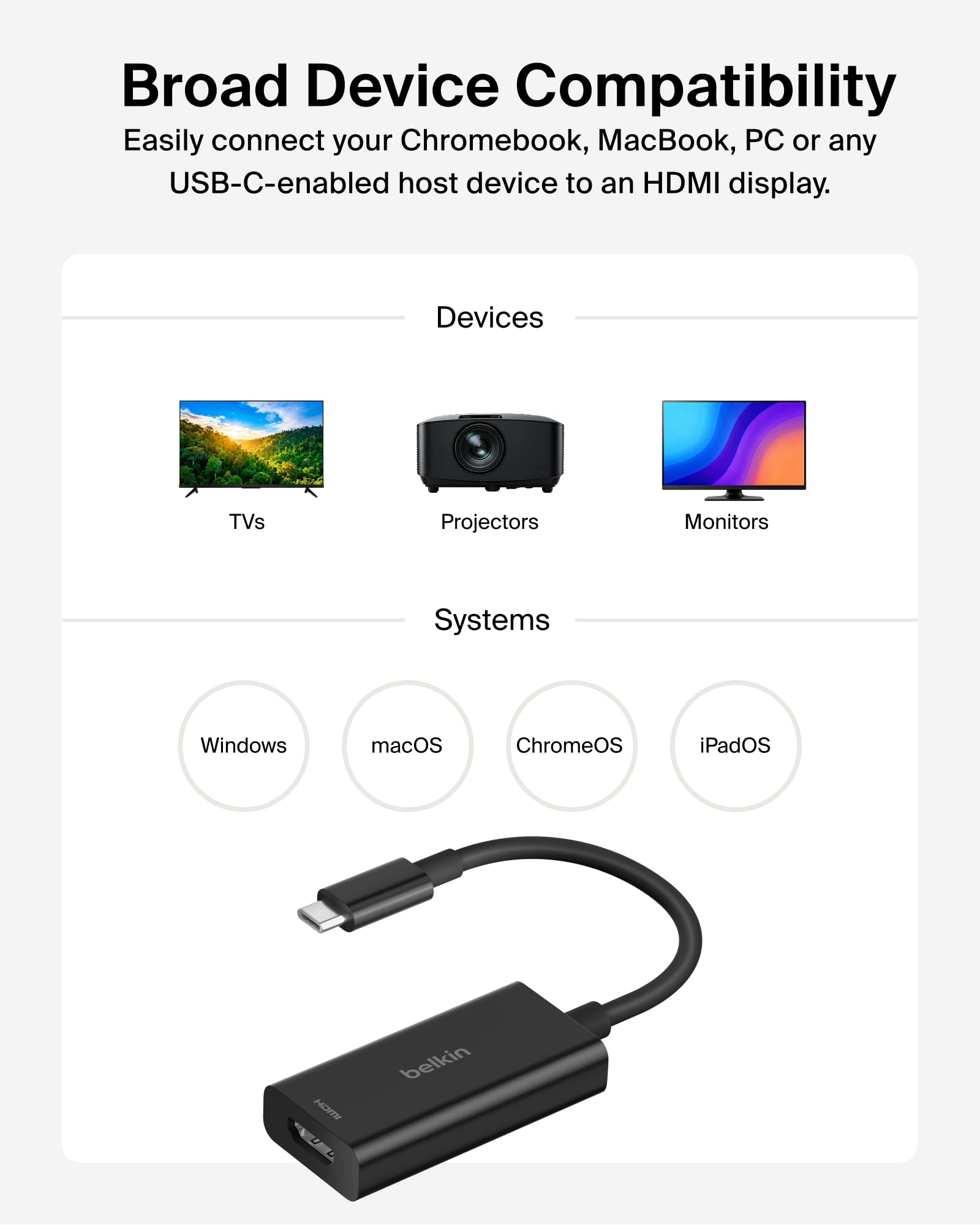 Amazon.com: Belkin USB-C to HDMI 2.1 Adapter, Tethered 4.33in