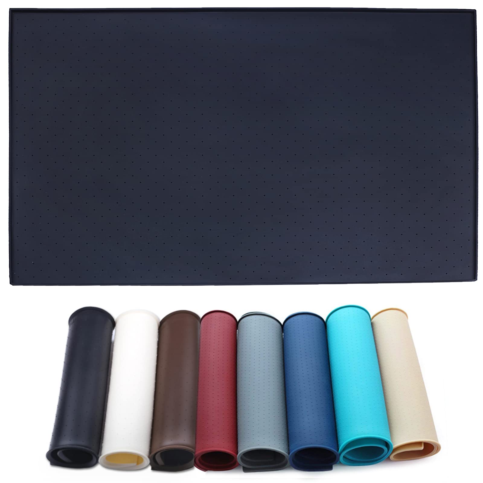 AMZNOVA Dog Food Mat Matguard Dog Bowl Mat, Placemat Food Tray with Lip & Raised Edges for Floor, Waterproof & Silicone for Pet Cat, L, Black