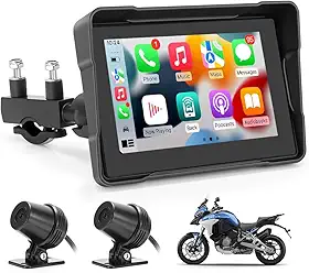 Multimídia para Motocicletas, Multimídia para Moto com 2 Câmeras, Tela Sensível Ao Toque de 5'' IPS 1080P, Conexão sem Fio, Suporte para Carplay Moto
