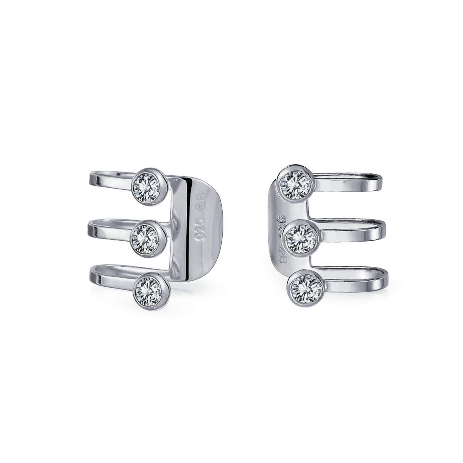 Minimalistische Geometrische Drei CZ Lünette Wrap Helix Streifen Linie Dreifachband Knorpel Ohrmanschetten Ohrringe Gelbgold Plattiertes .925Er Sterlingsilber