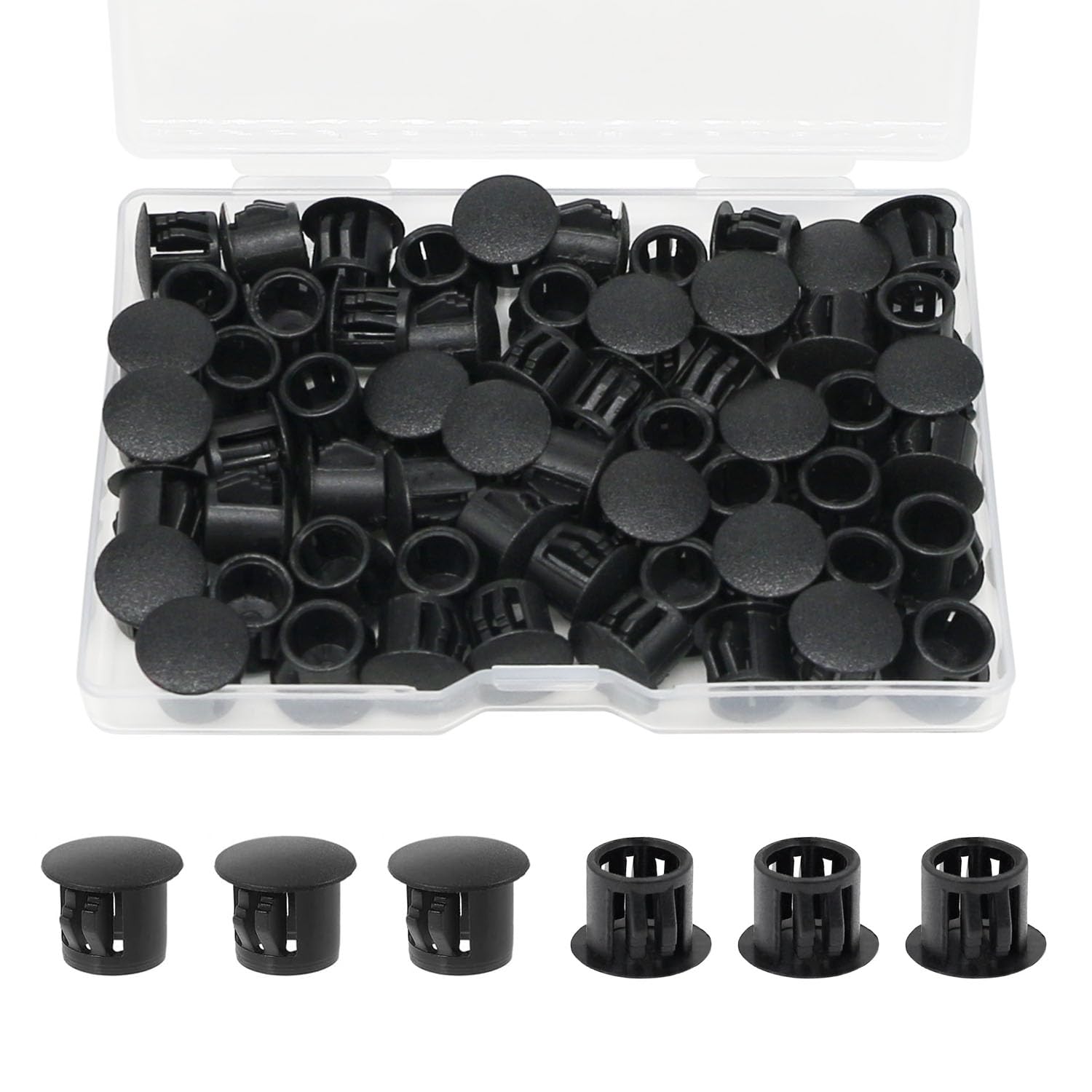 Tugermoola 60PCS Black Plastic Hole Plugs Plastic Plugs for Round Holes Filler Door Screw Hole Plugs 3/8"