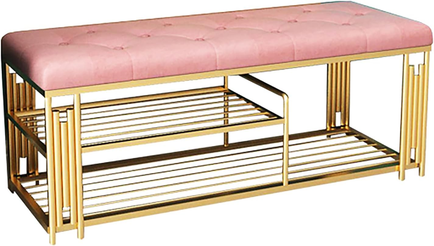 Generico Panca Porta Scarpe Premium con Cuscino Imbottito, ripiano in Metallo, Elegante e Funzionale per casa e Ingresso (L, 80x35x42 cm (31x14x17 Pollici))