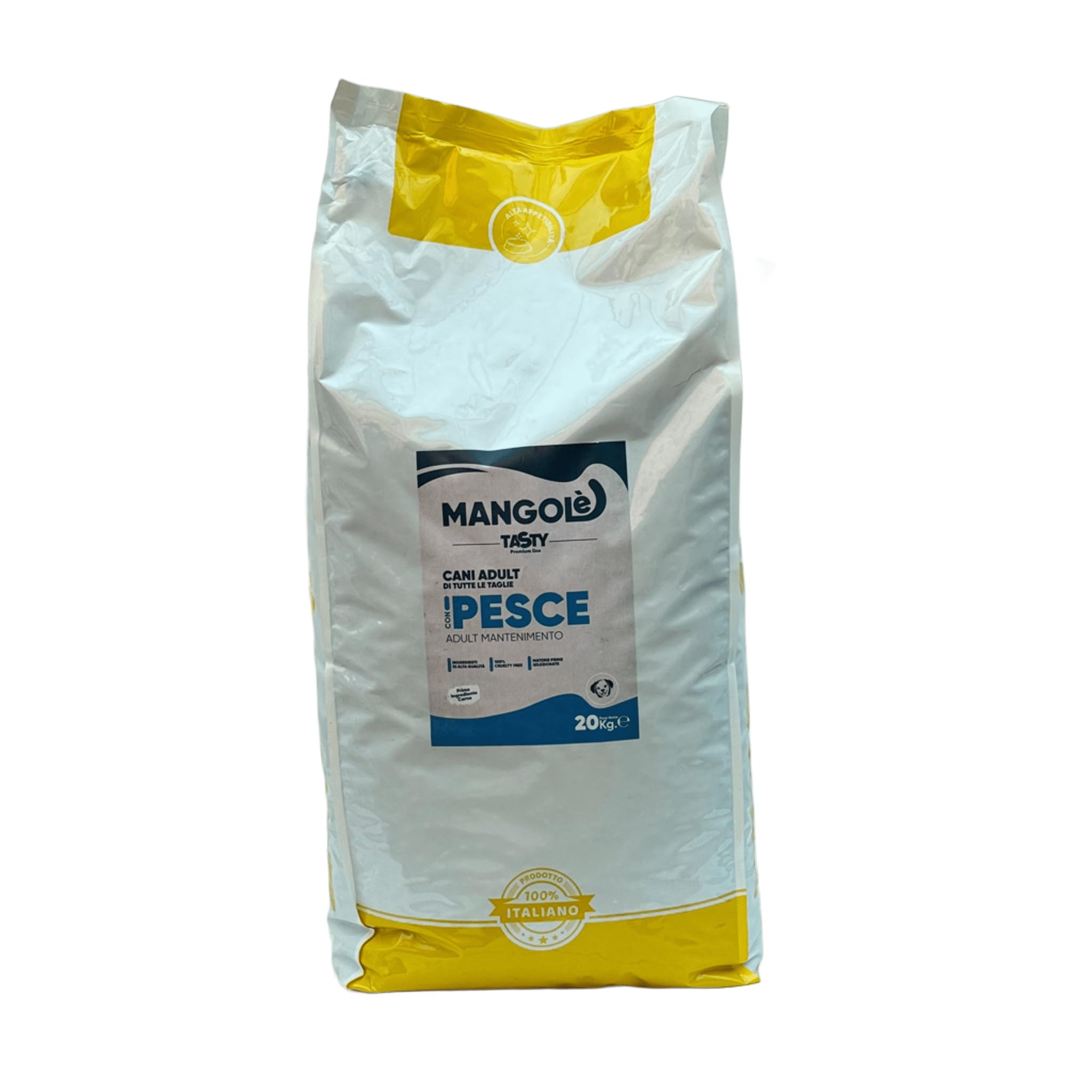 Mangolè Tasty Dog Adult Pesce 20 kg Croccantini per Cani Adulti Tutte le Taglie Alimento Completo con Proteine Animali 25% Made in Italy