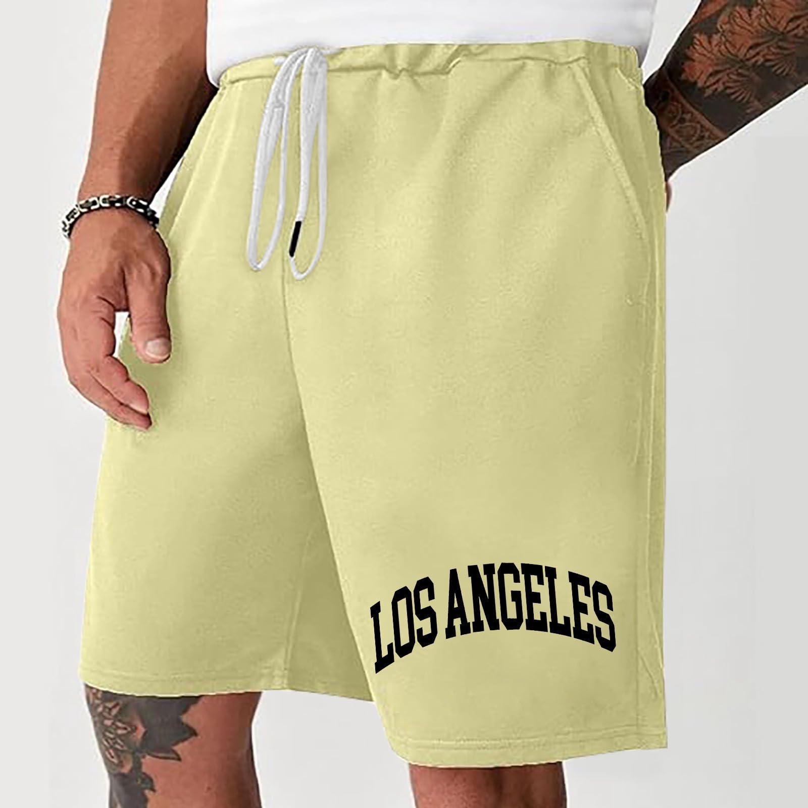 Pantalones cortos deportivos para hombre Los Ángeles con impresión de baloncesto pantalones cortos clásicos de cintura elástica para hombre, transpirables, ligeros, informales, pantalones