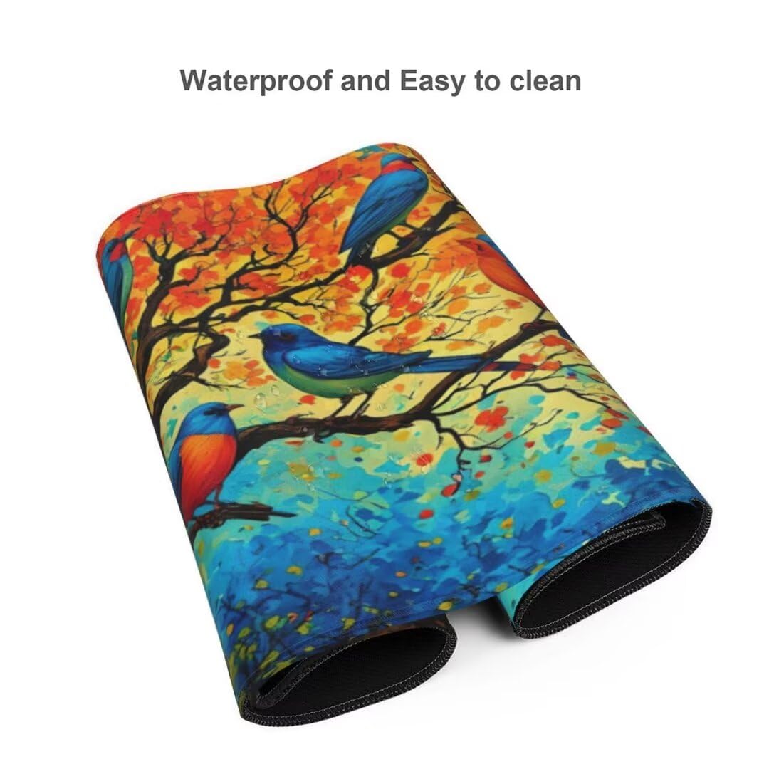 Alfombrilla de ratón 1400x600x3 MM, Alfombrilla Ratón XXL Extendida de Gran Tamaño con Bordes Cosidos, Base de Goma Antideslizante Almohadilla para Teclado, Árbol y pájaro S-10985