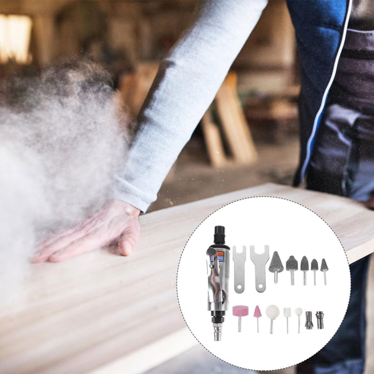 Lurrose Pneumatic Air Die Grinder Tool with Multi-functional Design and High Precision, 1/4 Inch Air Inlet Size, Iron and Steel Construction, for Engraving and Polishing Tasks