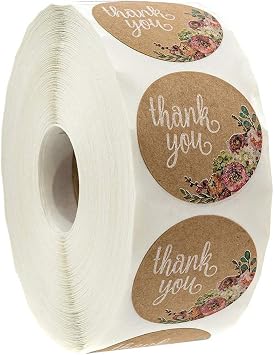 Thank You Stickers Roll, 500 Pieces Thank You Stickers for Baby Shower, Wedding, Party Favors Brown Craft Paper Flower Thank You Tags Labels by Hagbou 500 Pieces