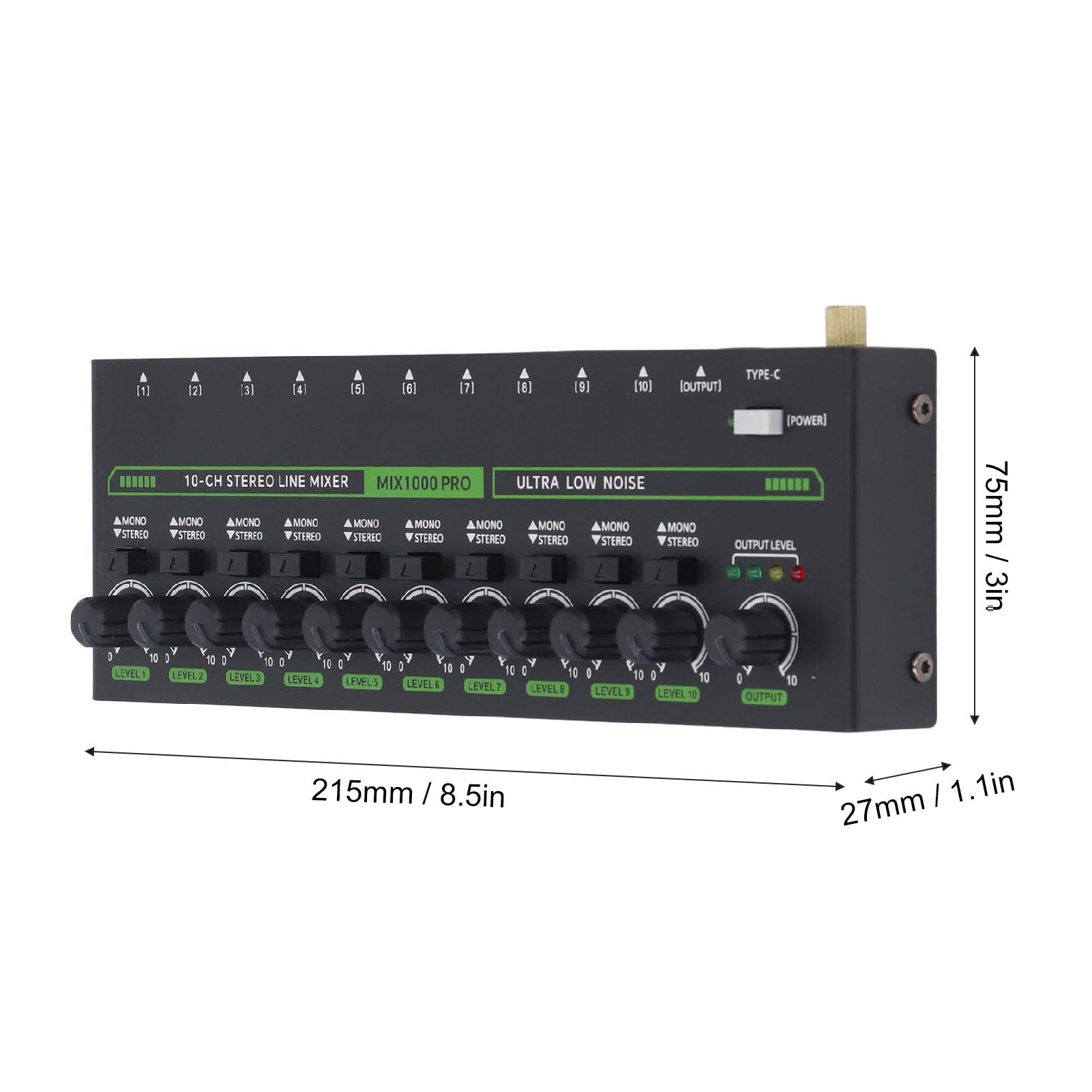 Fafeicy 10-Kanal Audio Mixer Stereo/Mono Line Mixer für Gitarre Bass Keyboard Studio Bühne Aufnahme DC 5V