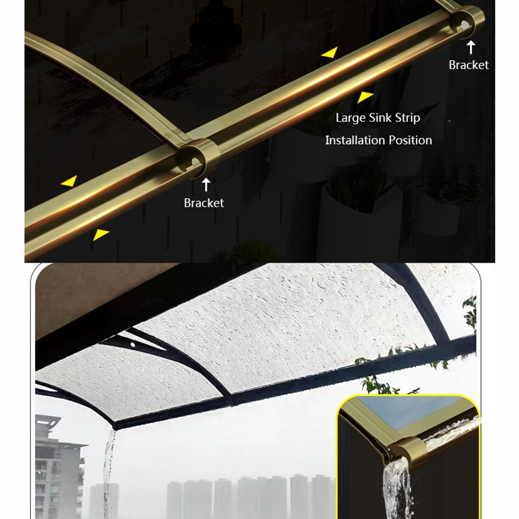 Tejadillo de Protección contra Marquesina para Puertas Exterior con Fregadero Grande Marquesina de Techo Soporte negro Aleación de Aluminio de Policarbonato Transparente (100 x 250 cm)