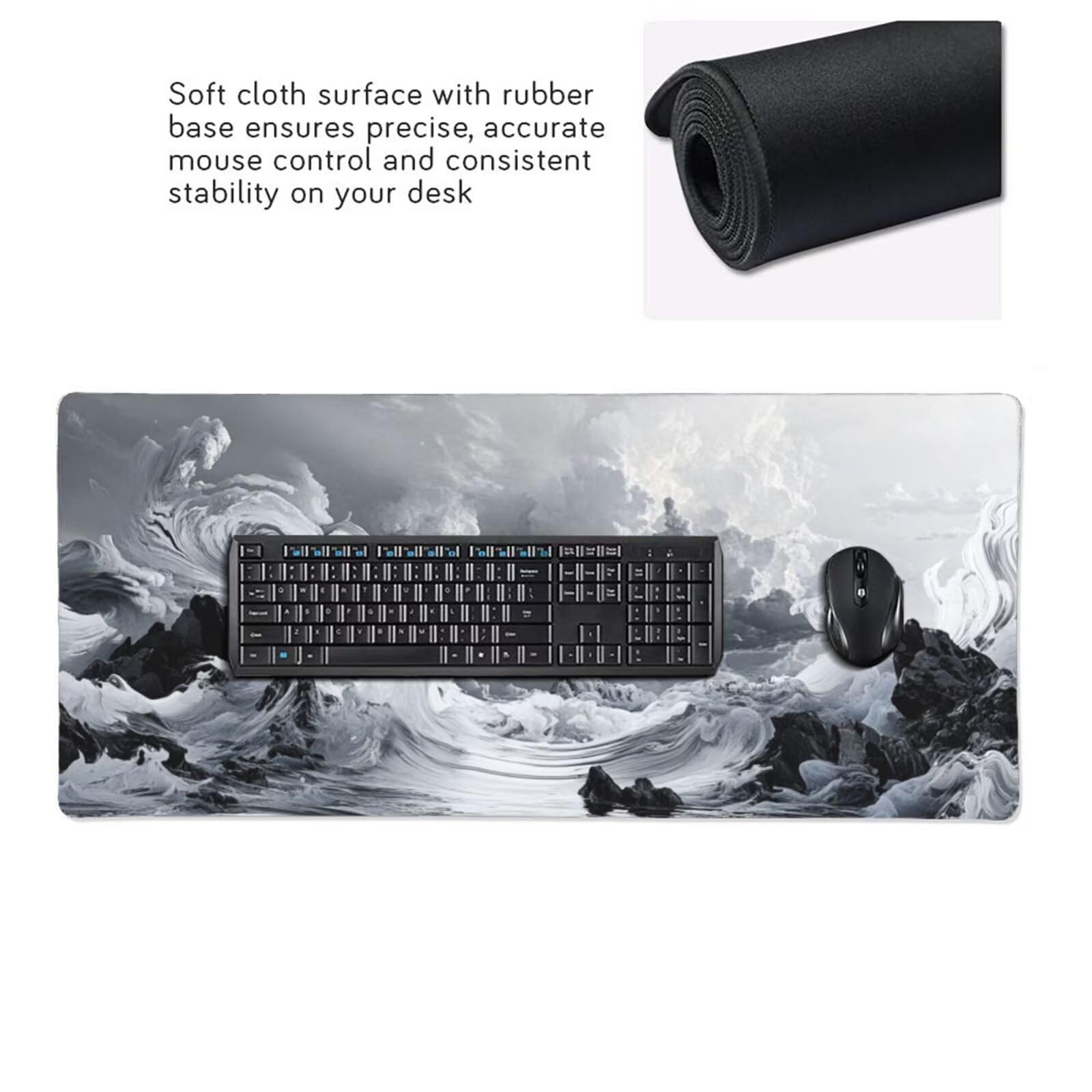Tapis de Souris Blanc XXL 1400x600 mm Tapis de Souris Gaming Antidérapant Desk Mat avec Bord Verrouillable, Imperméable Grand Mouse Pad Convient pour Bureau, Maison et Salle de Jeux (Abstrait) 2S-1032
