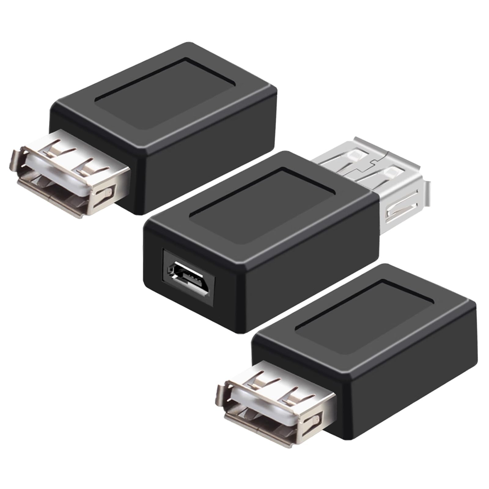 3-Pack USB 2.0 A Female to Micro USB Female Adapter Converter - High-Speed Charging & Data Sync Cable for Smartphones, Tablets, Cameras, Android Devices