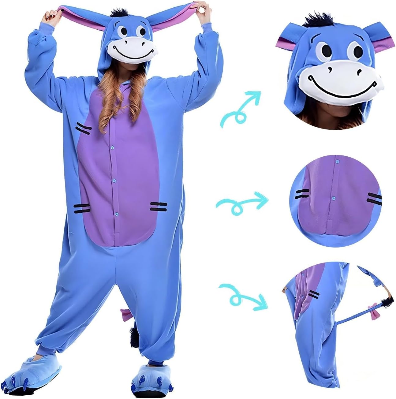 Unisex Adult Animal Halloween Costume Onesie Eeyore Pajamas Blue - Image 6
