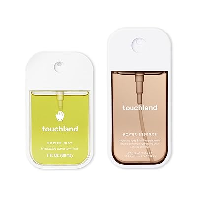 Touchland VANILLA INDULGENCE Body and Hand Mist Essentials (Vanilla Velvet Body & Hair Fragrance Mist, 2 FL. OZ. + Vanilla Blossom Hydrating Hand Sanitizer Spray 1FL.OZ.), Travel Size Set