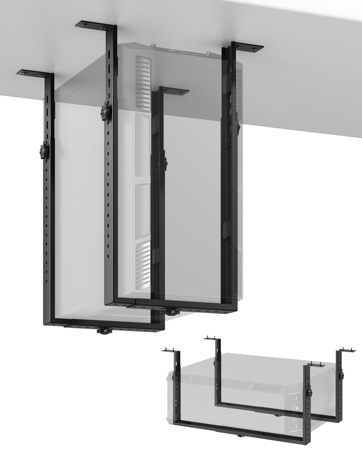 PUTORSEN Soporte de PC para debajo del escritorio para cajas de torre completa/media, soporte vertical u horizontal de CPU de hasta 75 libras, estante de computadora que ahorra espacio para ATX