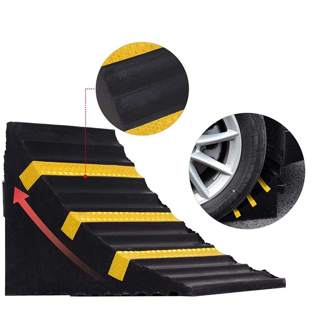 Bakaji Set 2 Cunei Fermaruota in Gomma Dura di Ebanite Ferma Ruota Ruote Pneumatici con Superficie Antiscivolo Strisce Catarifrangenti e Manico per Trasporto Dimensione 25 x 15 x 19 cm