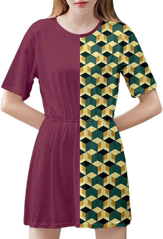 Amazon Co Jp Hezhipu 鬼滅の刃のワンピース レディーズ 半袖 夏 衣装 柔らかい 快適 夏服 コスチューム 仮装 ガールズ 女の子 ギフト 誕生日 プレゼント S ファッション