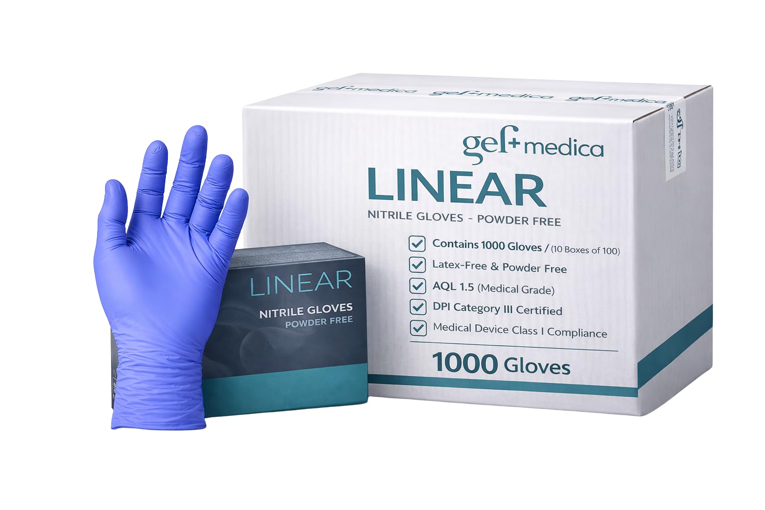 Gef Medica - 1000 Guanti XL in Nitrile Blu Violaceo LINEAR Senza Polvere, Guanti Monouso Ambidestri, DPI III Cat, Uso Medico Alimentare
