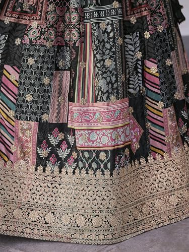 Image of Women's Digital Print With Zari Dori Embroidery Work Chinnon Silk Lehenga Choli With Dupatta (Women-Lehenga-Choli-New; Free size)