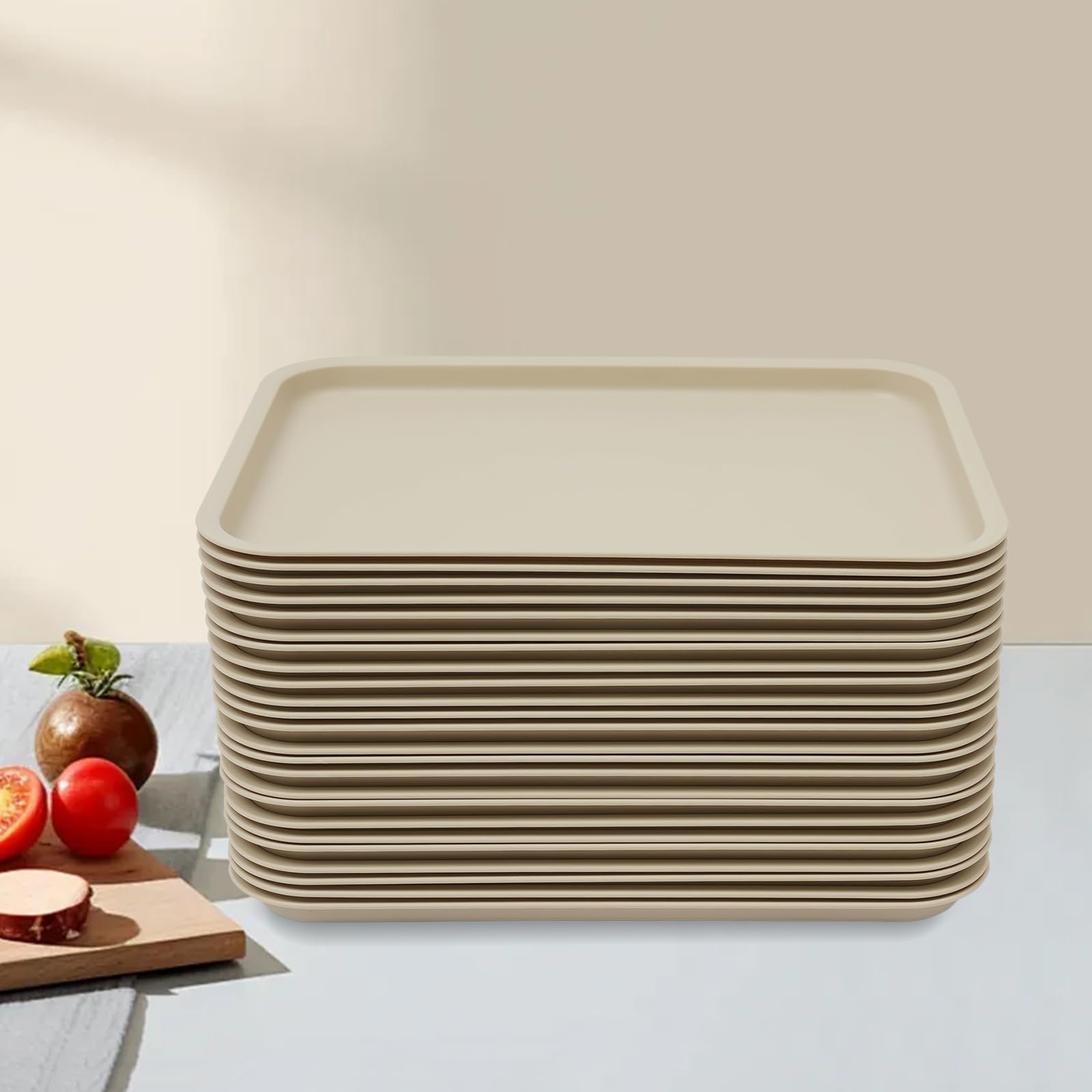 Lot de 24 plateaux de service rectangulaires en polypropylène - 36 x 27 x 2 cm - Moderne - Pour cafétéria - Couleur kaki