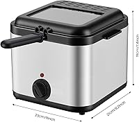 Vista 7 de Freidora eléctrica de 2.5 litros de 1000 W, freidora de acero inoxidable con cesta extraíble y control de temperatura ajustable para pollo, papas